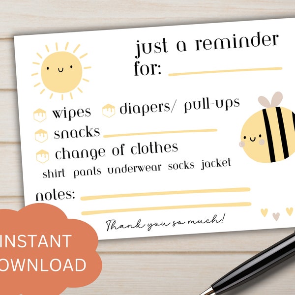 Daycare Notes Daycare Printable Boho Bee Notes For Infant Daycare Teacher Gifts for Daycare Report In-Home Daycare Digital Download Gifts