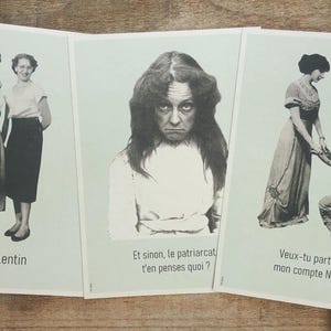 Affiche, carte, "Sans Valentin", "Et sinon le patriarcat...", "Veux-tu partager mon compte Netflix", style vintage, rétro, 13x18cm