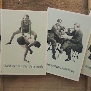 Affiche, carte,"Les copines d'abord", "Grandissez pas", "Mets des confettis dans ta vie", "Viens, on s'en fout", style vintage, 13x18cm