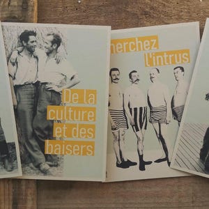 Affiches, cartes, "Sans Valentine", "De la culture et des baisers", "Cherchez l'intrus", "Fiers et déters", style vintage, 13x18cm