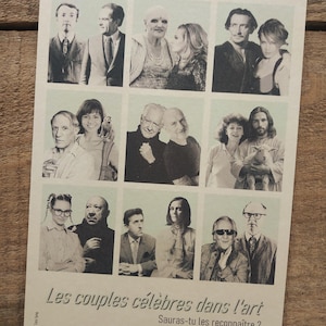 Carte, affiche, "Les couples célèbres dans l'art, sauras-tu les reconnaître ?", style vintage, rétro, humour, 13x18cm, Tata Spag