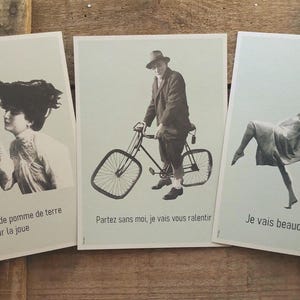 Affiche, carte, "T'as un morceau de pomme de terre sur la joue", "Partez sans moi", "Je vais beaucoup mieux", style vintage, 13x18cm