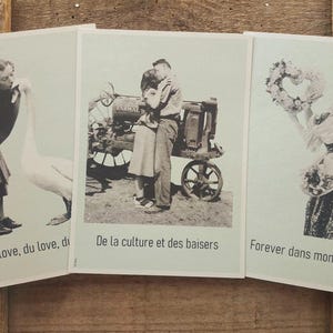 Affiche, carte, "Du love, du love, du love", "De la culture et des baisers", "Forever dans mon coeur", style vintage, rétro, 13x18cm