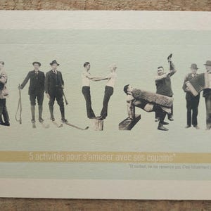 Carte, affiche, "5 activités pour s'amuser avec ses copains", style vintage, rétro, humour, 13x18cm, Tata Spag