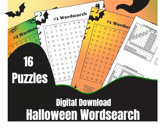 Halloween Wordsearch | 16 printable Puzzles with Solutions (English)