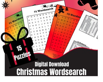 Christmas Wordsearch | 15 printable Puzzles with Solutions (English)