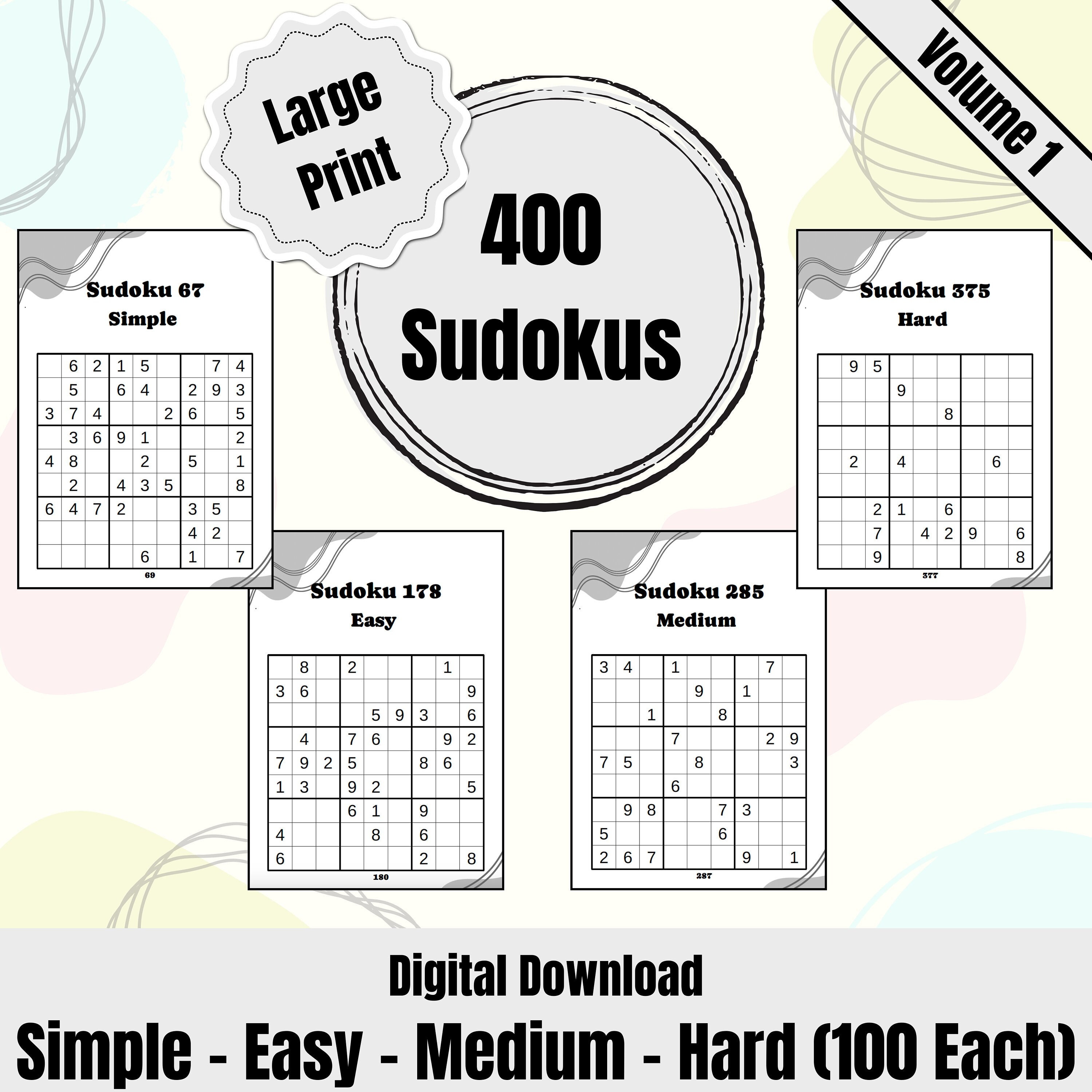 Large Print Sudoku | 400 Printable Sudokus With Solutions | Very Easy ...