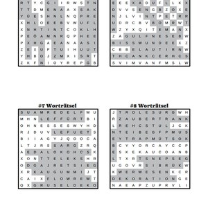May include: A page from a book featuring four word search puzzles labeled #5, #6, #7, and #8 Wortr&auml;tsel. The puzzles are in a grid format with letters, and the number 18 is at the bottom.