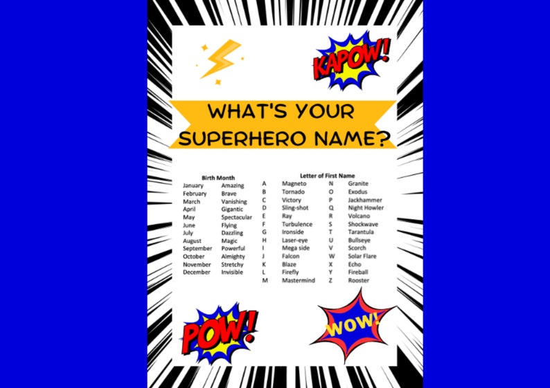 Whats Your Superhero Name Superhero Name Generator Game Instant