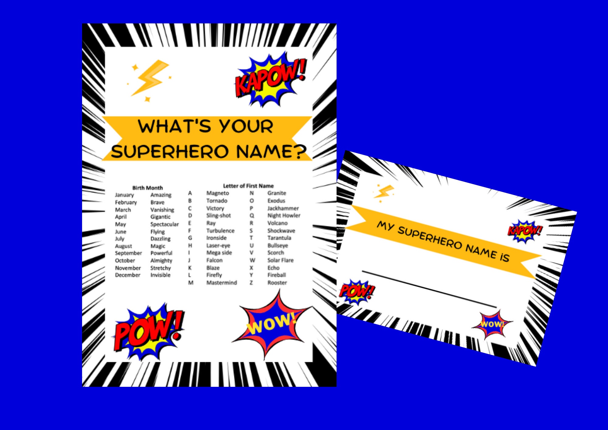 Whats Your Superhero Name Superhero Name Generator (Instant Download) 