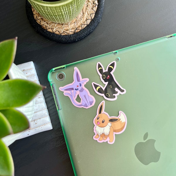 Pokemon Waterproof Stickers | Eevie | Umbreon | Espeon | Scratch Proof Laminated Cute Gift Idea 3 Pack Sticker Set | Generation II