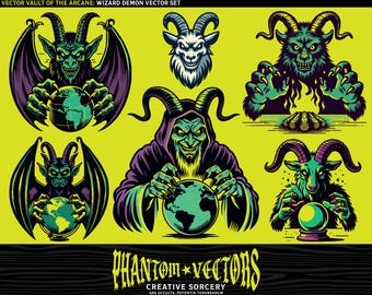 Evil Wizard Demon Vector Set | 6 High-Quality Dark Magic Designs | Royalty-Free Vectors for Creative Use