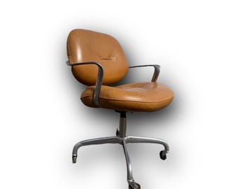 Brown Leather and Chrome Desk Chair Bruce - Hannah & Andrew Morrison for Knoll