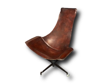 1969 William Katavolos Swivel K Chair Desk Chair for Leathercrafter Brown Sling