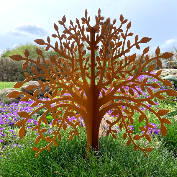 LB H&F Gartenstecker LEBENSBAUM 2tlg. 3D Baum 40x38cm zum stecken Gartendeko Deko Dekoration aus 2 Steckelementen Metall Rost Edelrost