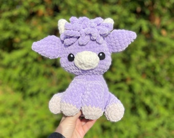 Crochet Hyland Cow, Purple Hyland Cow Plush - Baby safe stuffed animal