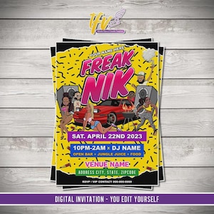Freaknik Flyer, Freaknik, Freaknik Invitation, Freak nik Flyer, Freak nik Invitation, Decorations, Freaknik Decorations, Freaknik Party Deco