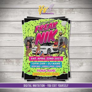 Freaknik Flyer, FreakNik Party Invitation, Freaknik Birthday Flyer Template, 90s Party Invitation Template, Editable Evite, Instant Download