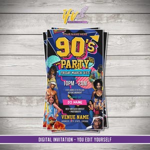 90s Party Invitation, 90s Party Decoration, 90s Party Invite, Editable Invitation, 90s Theme, 90s Party Invitation, 90s Invitation, 90s