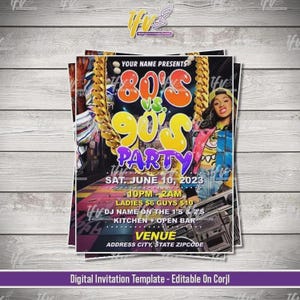 90s Party, 80s 90s Party, 80s vs 90s, 80s and 90s, 80s vs 90s Flyer, Hip Hop Birthday Invitation, 80&#39;s/90&#39;s Editable Digital Flyers
