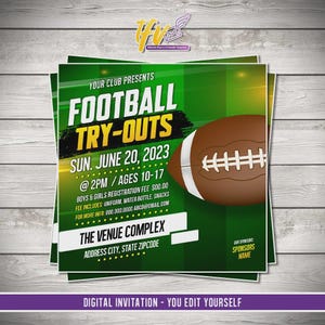 Flyer voetbal try-out, American Football, sportuitnodiging, flyer American Football try-outs, jeugdvoetbalflyer, afdrukbare try-out flyer