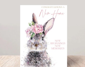 Tarjeta Floral Hare New Home - Celebre nuevos comienzos y recuerdos