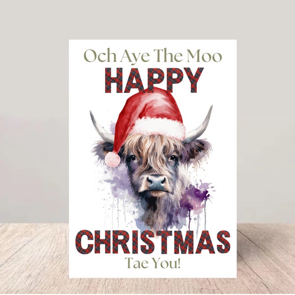 Scottish Highland Cow Christmas Card Och Aye The Moo