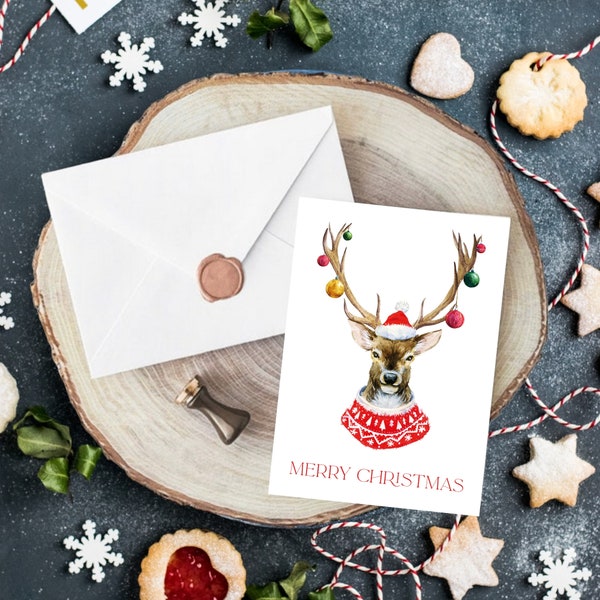 Pack of 5 A6 Stag Christmas Cards with Envelopes - Eco-Friendly, Premium Card Stock, Majestic Stag Design, Sustainable Holiday Stationery