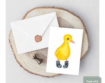 5 Duck in Wellies Blank Notelet Cards