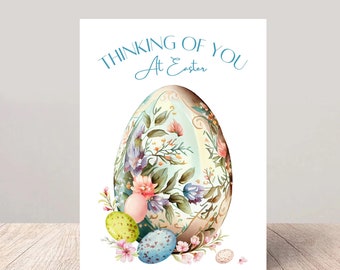 Handfinished Thinking of You At Easter Card - Personalised Easter Greetings, Spring Floral Design, Eco-Friendly Card
