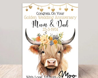 Personalised Golden Wedding Anniversary Card for Mum and Dad - Too Moo