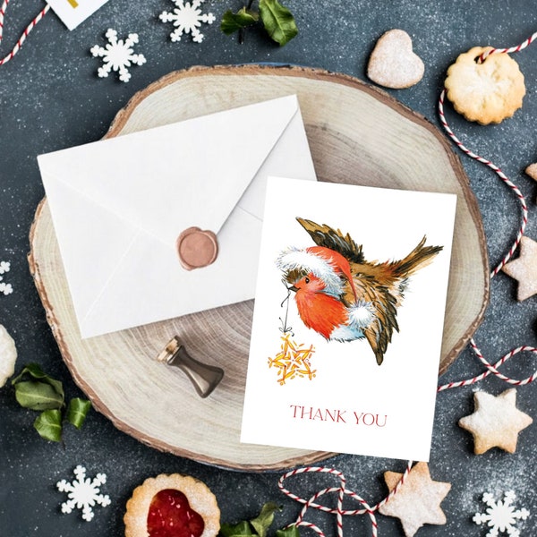 Set of 5 A6 Robin Thank You Cards with Envelopes - Eco-Conscious, Premium Card Stock, Elegant Bird Design, Sustainable Stationery