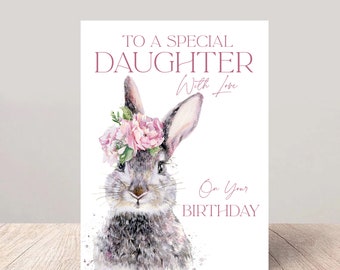 Daughter Birthday Card Floral Hare - Celebrating Card For Special Day with Love