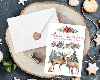 Stag & Doe Christmas Card - For Son and Daughter-In-Law