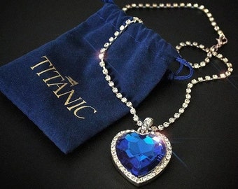 Titanic Necklace, Heart of the Ocean Necklace, Titanic Movie Necklace, Crystal Heart Necklace, Blue Heart Necklace, Heart Necklace, Gift