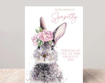 Floral Hare Sympathy Card - Offering Deepest Condolences