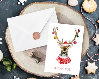 5-Pack A6 Stag Christmas Thank You Cards with Envelopes - Sustainable, Premium Quality Card Stock, Elegant Stag Design, Holiday Gratitude
