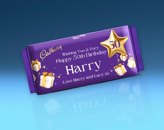 50.º cumpleaños Barra de chocolate con leche láctea personalizada Cadbury Envoltorio personalizado Amor de regalo especial Sabor clásico cremoso