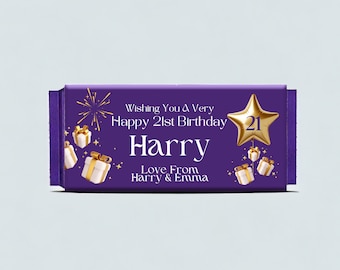 Personalised 21st Birthday Chocolate Wrapper For Cadbury Dairy Milk Chocolate Bars
