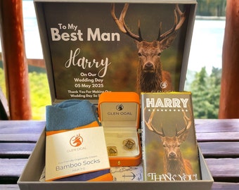 Personalised Best Man Gift Box With Sock Cufflinks and Chocolate
