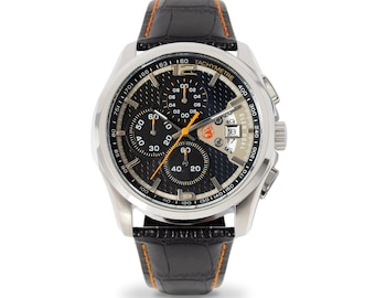 Men's Watch Balmoral Chronograph - Rugged Elegance, Orange Stitched Leather Strap, Timeless Style, Perfect Gift for Him