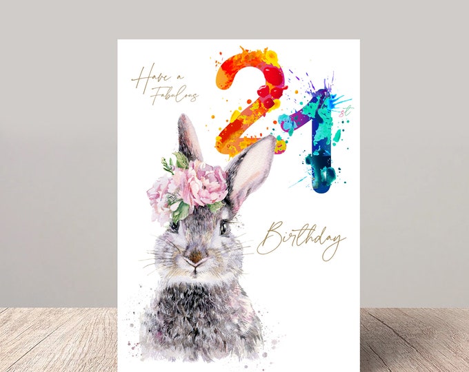 Featured listing image: Fabulous 21st Birthday Card Floral Hare