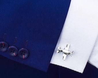 Skyward Elegance: Stainless Steel Airplane Cufflinks - Perfect Gift for Aviation Enthusiasts