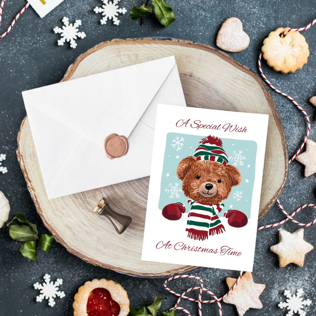 5pack A6 Teddy Bear Christmas Cards With Envelopes Cuddly Holiday