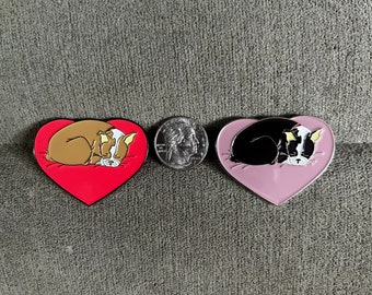 Boston Terrier themed lapel pin on heart cushion