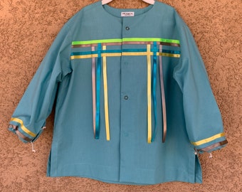 Boys Traditional Size 6 Aqua Green-Turq-Yellow Ribbon Shirt