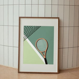 Tennis wall art, Tennis printable art, Tennis racket., Tennis poster, Retro colorful tennis court, Digital Download