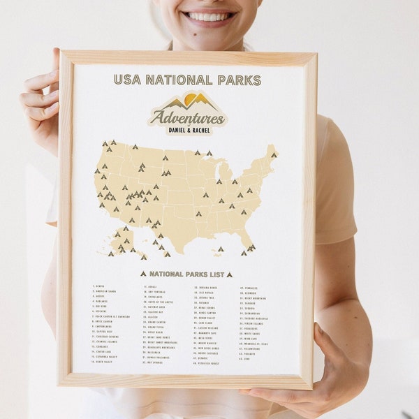 Gepersonaliseerde nationale parkkaart | Aanpasbare Travel Tracker Poster | Uniek avonturenpark Bezoek datumstempel & punaise | Digitaal downloaden