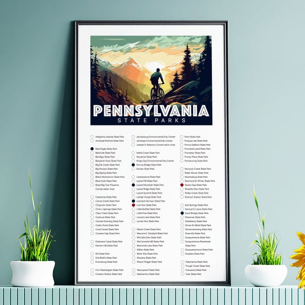 PA State Park Adventure Checklist | Pennsylvania State Parks | Travel Pennsylvania Gift | PA Trekking Map Exploration Reminder