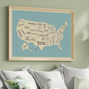 Vintage Retro Vereinigte Staaten Karte | Rustikale Wanddekoration | Klassischer Americana Kunstdruck | Digitaler Download für große Wohnkultur